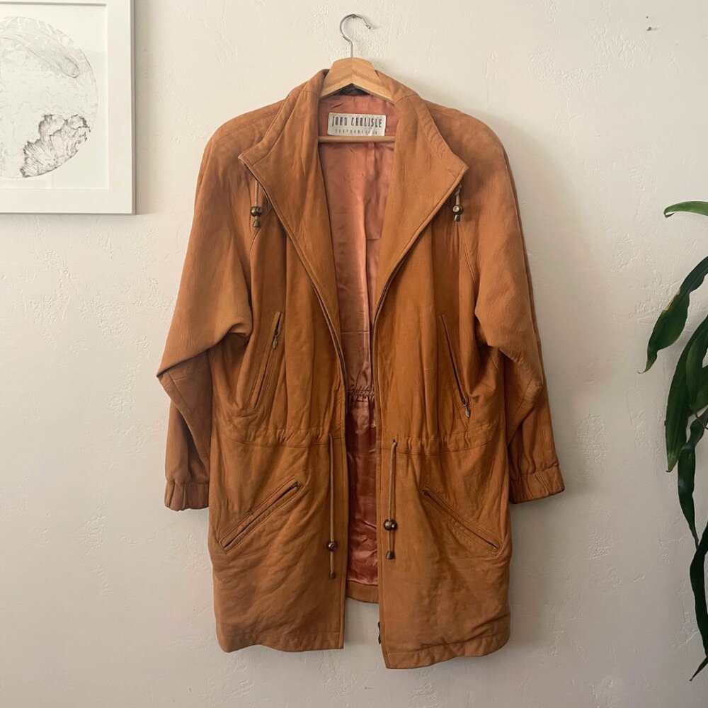 VINTAGE John Carlisle 90's 100% Genuine Leather Suede Coat Tan  | Size M
